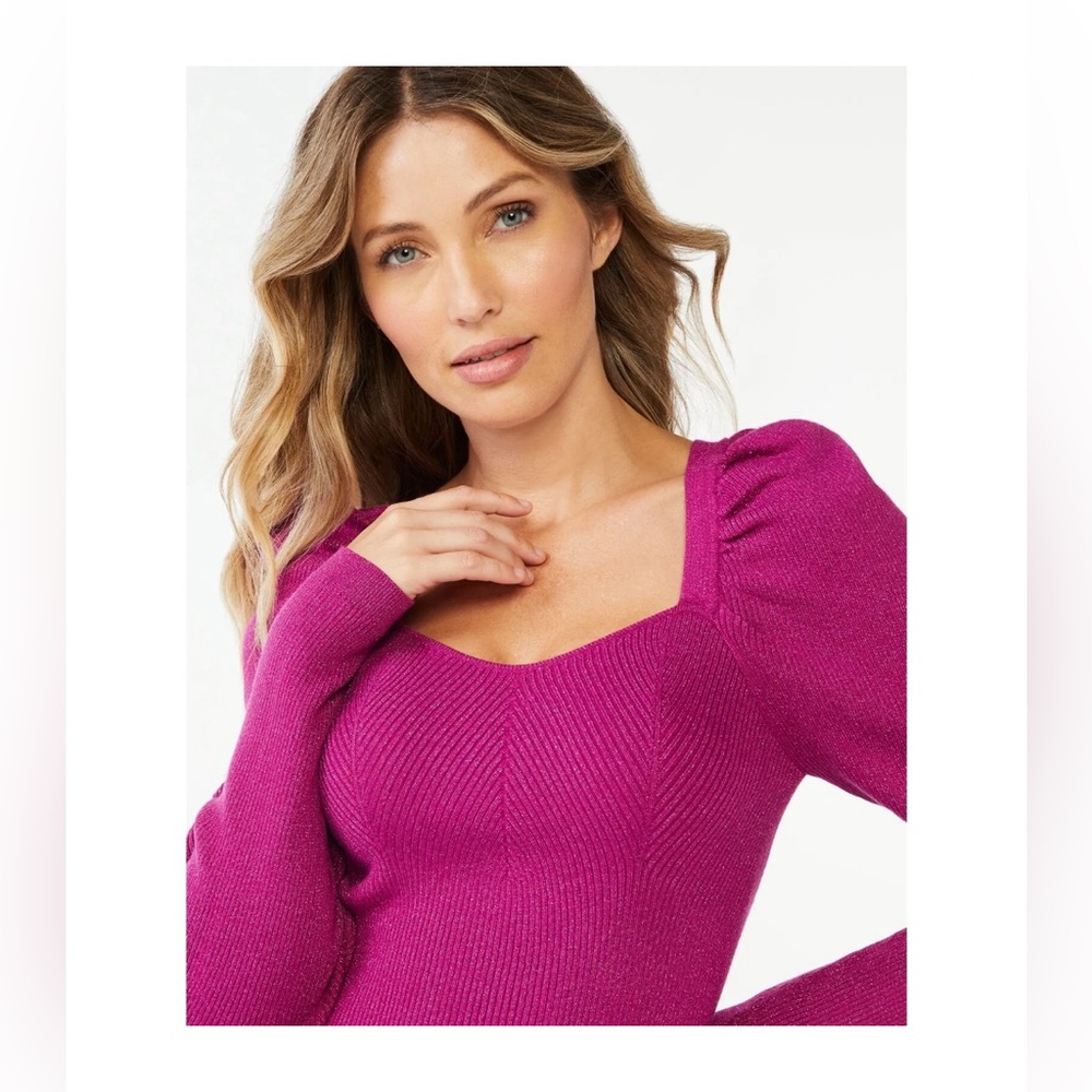 Sofia Jeans by Sofia Vergara Women's Size Small Puff Sweetheart Sweater‎ Magenta